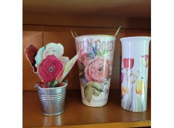 Hallmark Vase, Tin Vase And Flower Decor