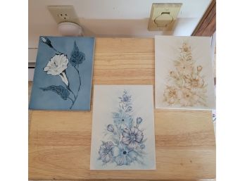 Set Of 3 Beautiful Floral Tiles