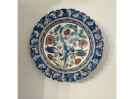 Beautiful Signed Turkish Pottery Bowl With Hanging Loop