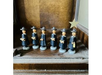 Vintage Wooden Miniature Carolers - Set Of 6 (Porch)