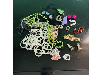Assorted Costume Jewelry With Some Vintage Pieces: Necklaces, Earrings, Pins, Etc.  (Living Room)