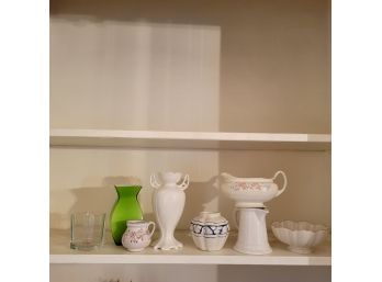 Shelf Lot Of Vases Bowls And Other Decor