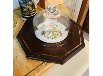 Vintage Wooden Cheese And Cracker Serving Platter With Glass Cloche (Hallway)