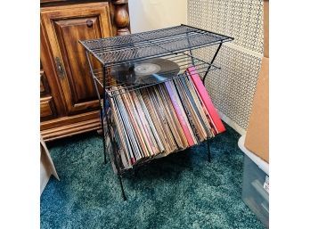 Vintage Metal Stand With Record Shelf And Records (Living Room)