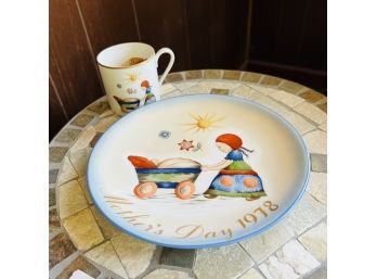 Vintage Schmid Mother's Day 1978 Plate And Cup Set 'afternoon Stroll' By Sister Berta Hummel (Porch)
