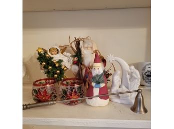 Christmas Decor And Poinsettia Candle Holders