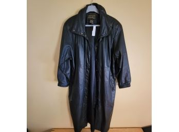 Full Length Eddie Bauer Black Leather Jacket - Size Medium.