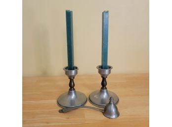 Kinell Lane Pewter Candle Stick Holders And Pewter Snuffer
