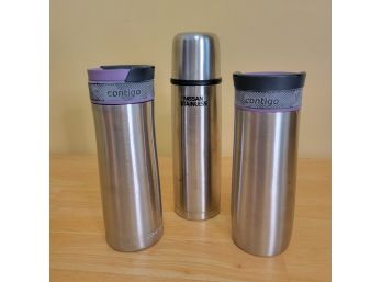 Set Of 2 Contigo Water Bottles And Stainless Steel Thermos