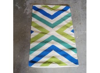 Small Throw Rug In White,Green And Blue