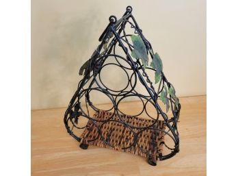 Wrought Iron And Wicker Wine Bottle Holder