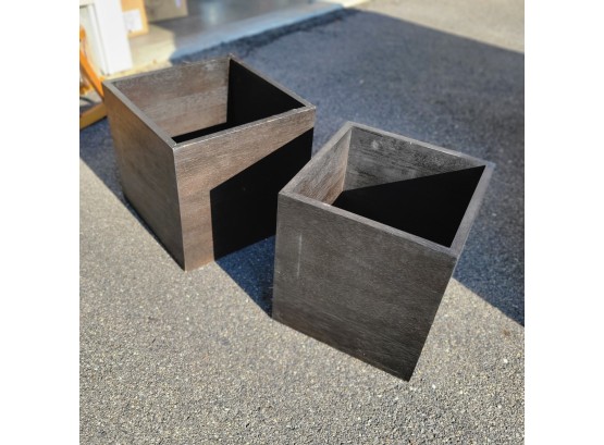 Set Of 2 Solid Wood Planters