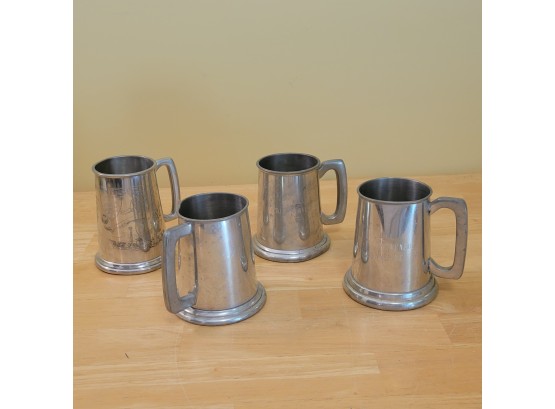 Set Of 4 Vintage English Pewter Mugs. Engraved.