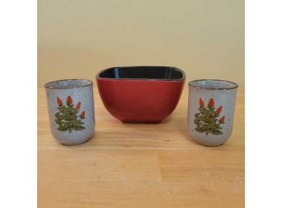 Set Of 2 Takahashi Sake Cups And Home Trends Red Bowl