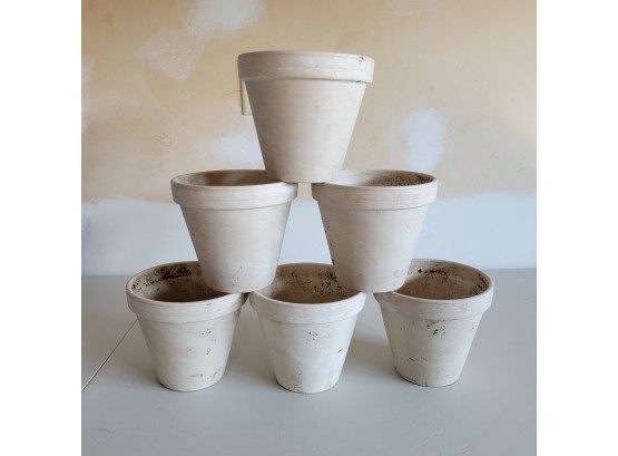 Set Of 4 Off-white Clay Planters From Germany
