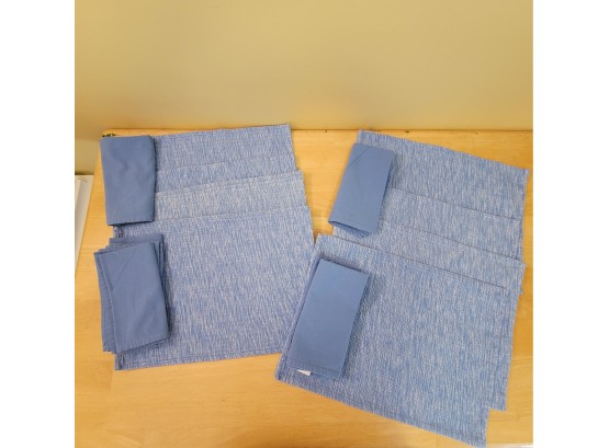 Set Of 8 Cotton Placemats And Napkins In Shades Of Blue