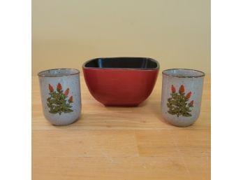 Set Of 2 Takahashi Sake Cups And Home Trends Red Bowl