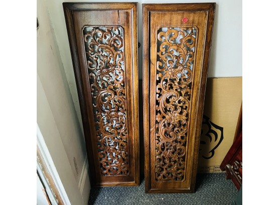 Pair Of Chinese Carved Wood Panels 49'