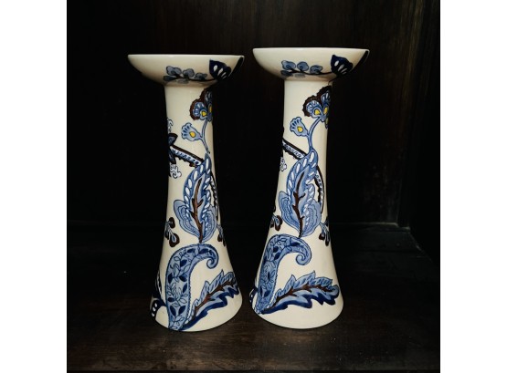 Pair Of Ceramic Pillar Candle Holders