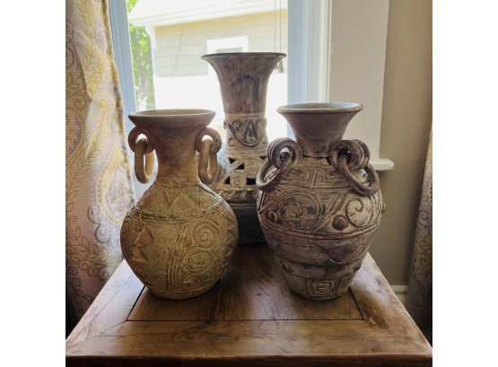 Set Of Three Pottery Vases