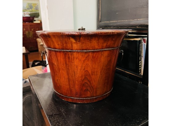 Vintage Chinese Wooden Bucket Storage With Lid