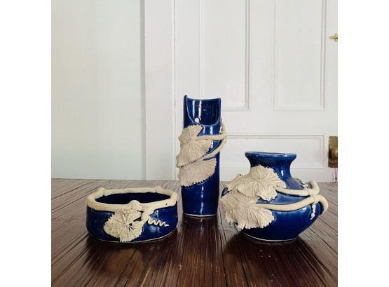 Set Of Three - Decorative Blue Ceramic Pottery (Livingroom)
