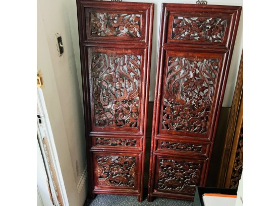 Pair Of Antique Carved Wooden Chinese Panels 56'
