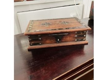 Vintage Wooden Box With Metal Accents