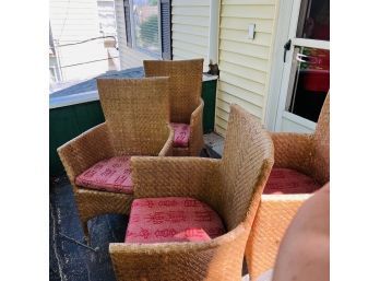 Set Of Four Rattan Chairs With Seat Cushions