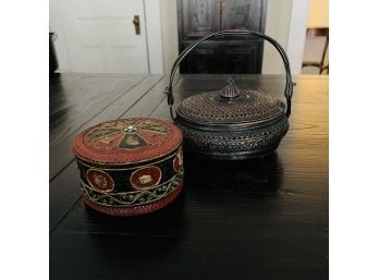Woven Storage Box And Cast Iron Bowl With Lid
