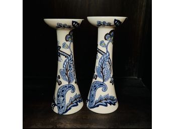 Pair Of Ceramic Pillar Candle Holders