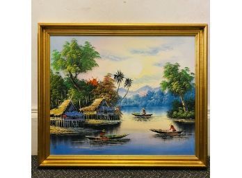 Chinese Landscape Painting In Gold Frame (Hallway)
