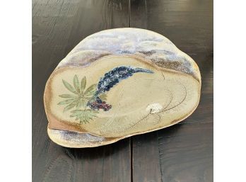 Large Pottery Bowl With Painted Flowers And Etchings