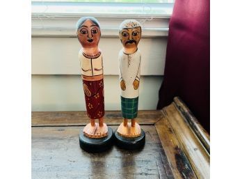 Pair Of Wooden Figures Made In Sri Lanka