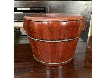 Chinese Wooden Barrel Rice Storage Bin With Lid