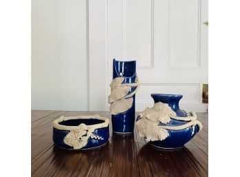 Set Of Three - Decorative Blue Ceramic Pottery (Livingroom)