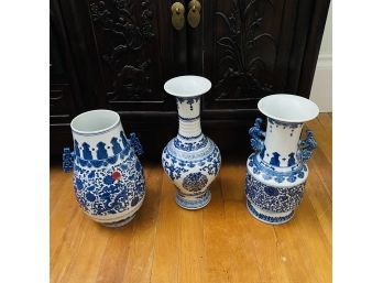 Chinese Ceramic Vase Lot - Set Of Three
