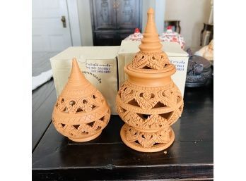 Thai Traditional Clay Pottery From Ko Kret Island - Set Of Two