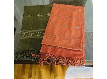 Pair Of Hand Woven Textured Asian Table Runners