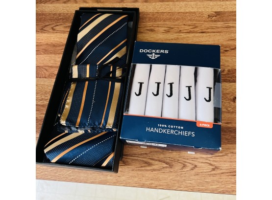 Tie Set And Monogram Handkerchiefs