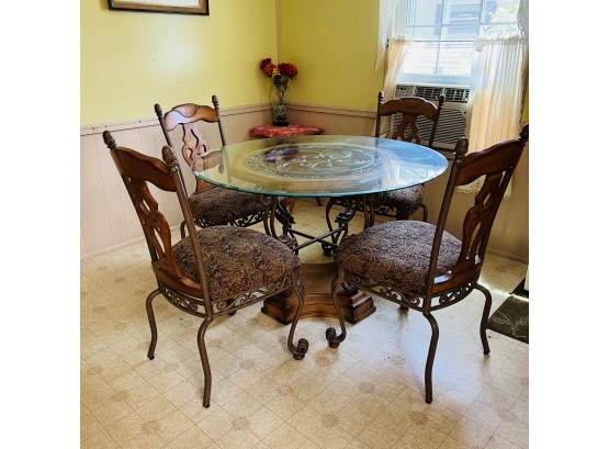 Ashley Furniture Round Glass Top Dining Table With Four Chairs (Kitchen)