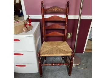 Wood Stenciled Chair With Rush Seat  (Living Room)