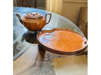 Vintage Japanese Lusterware Teapot And Snack Plates (Kitchen)