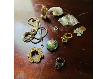 Assorted Costume Jewelry, Pins And Miniature Animal Figures (Master Bedroom)