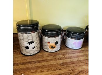 Set Of Three Storage Jars With Farm Animals (Kitchen)