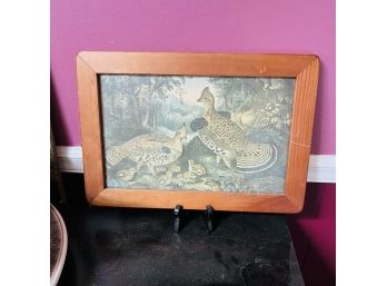Vintage Framed Print With Pheasants (Living Room)