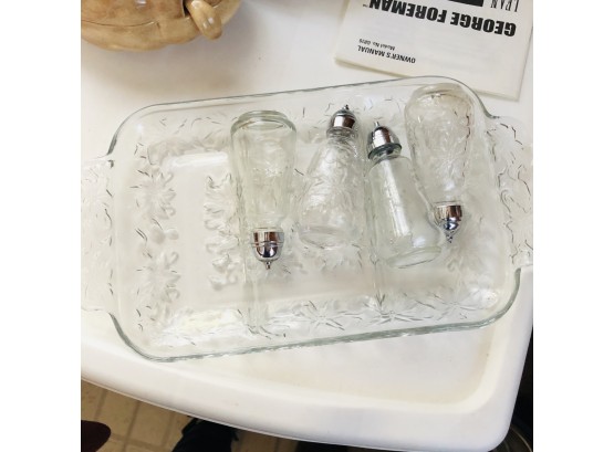 Glass Tray And Salt And Pepper Shakers (Kitchen)