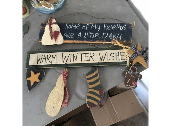 Pair Of Decorative Winter Wooden Signs (Porch)