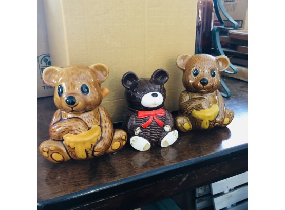 Set Of Three Ceramic Bear Honeypots (Porch)