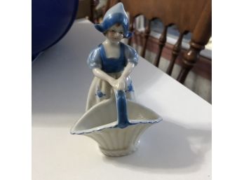 Vintage Blue And White Figure - Woman With Basket (Living Room)